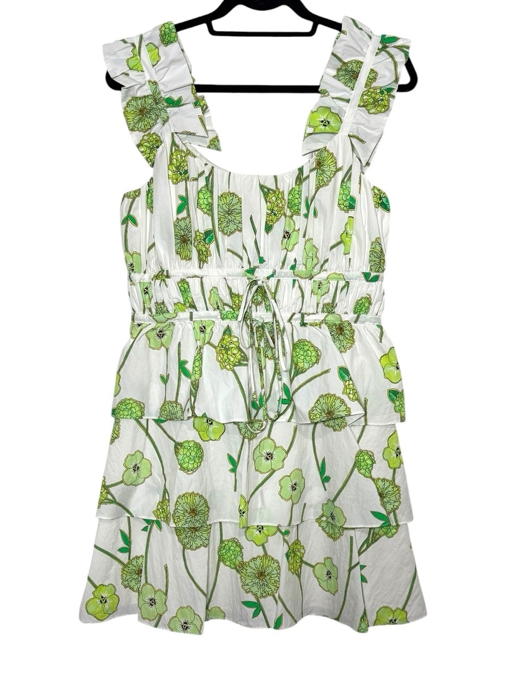 AMUR Dress Size 10 Clay Ruffle Mini Green Daylily Bouquet Toss Floral Tiered